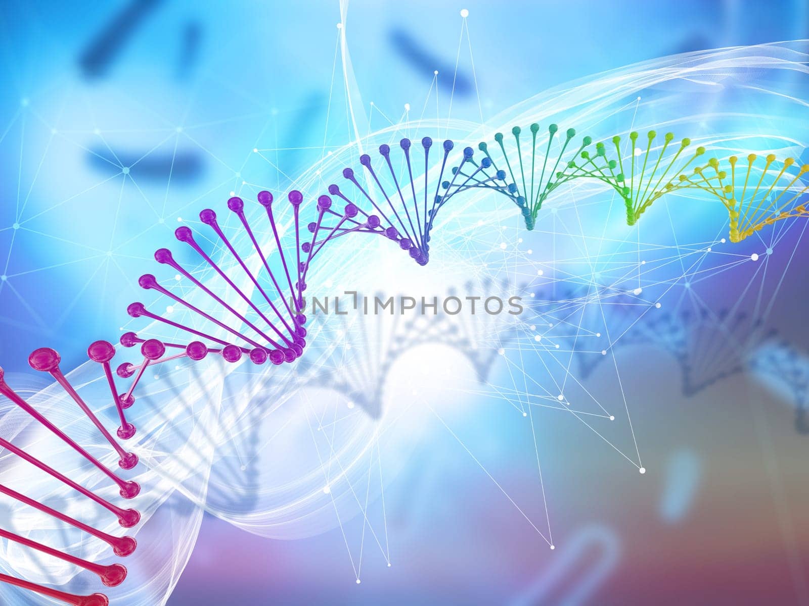 3D render of a medical background with colourful DNA strand