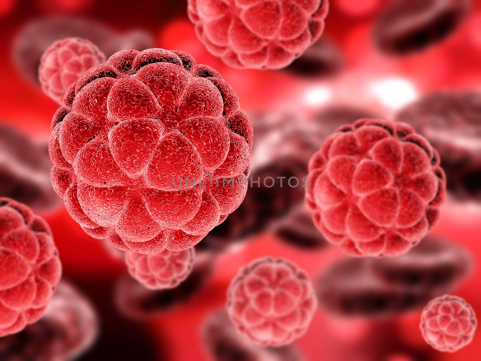 3D render of a medical background with blood cells and virus cells