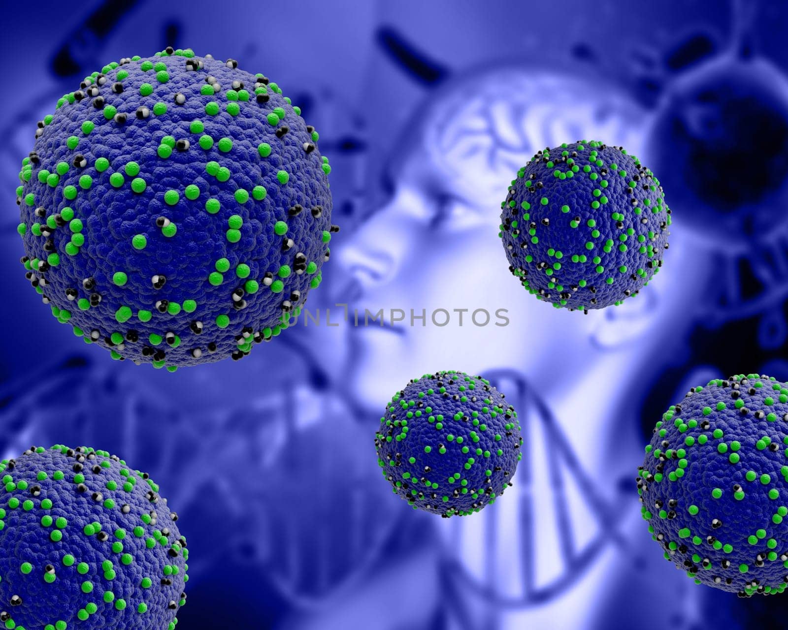 3D render of a medical background with measle viruses