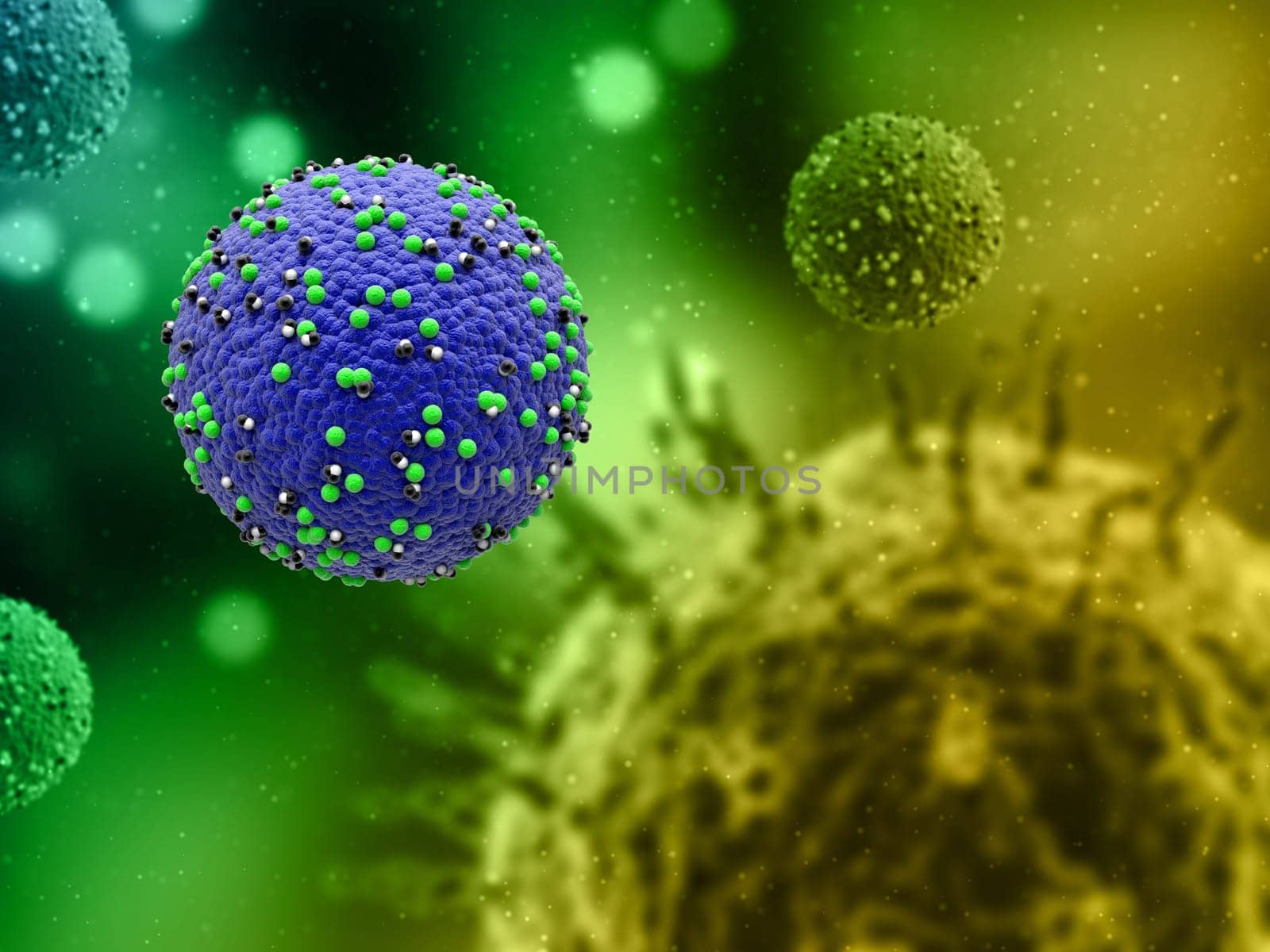 3D render of a medical background with measles virus cell