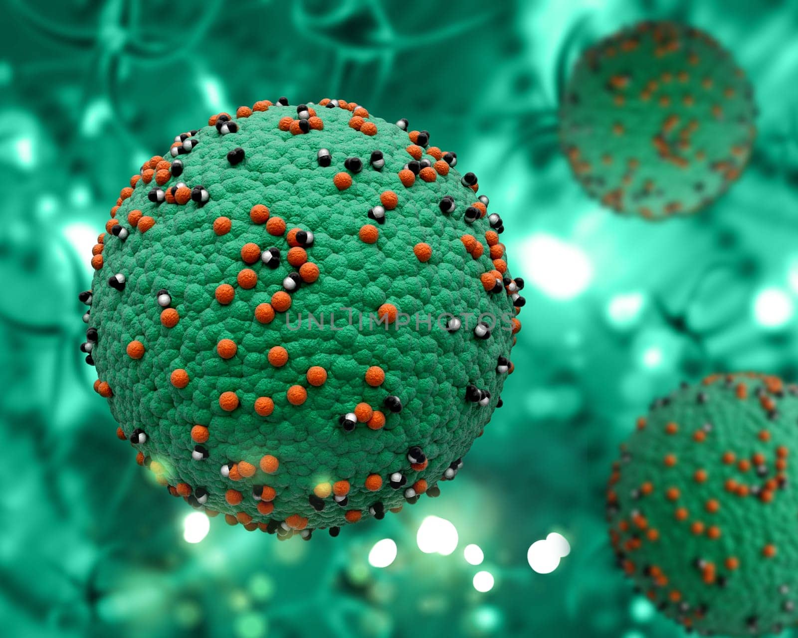 3D render of a medical background with measles virus