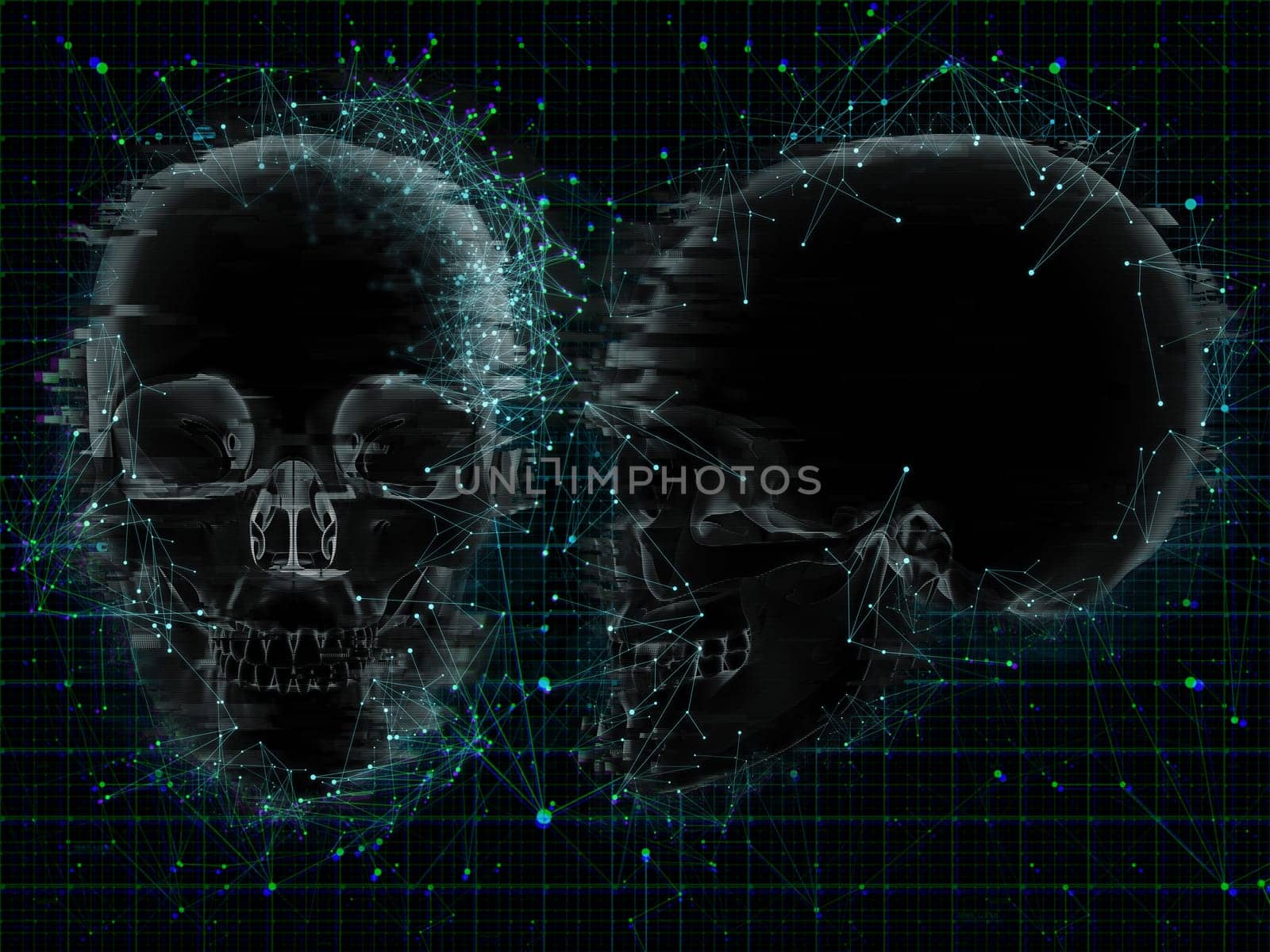 3D render of a medical background with low poly design on xray of skulls