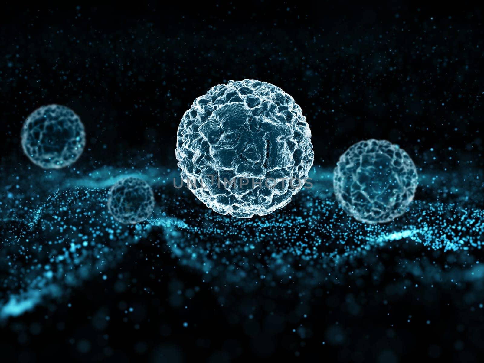 3D render of a medical background with particles and virus cells