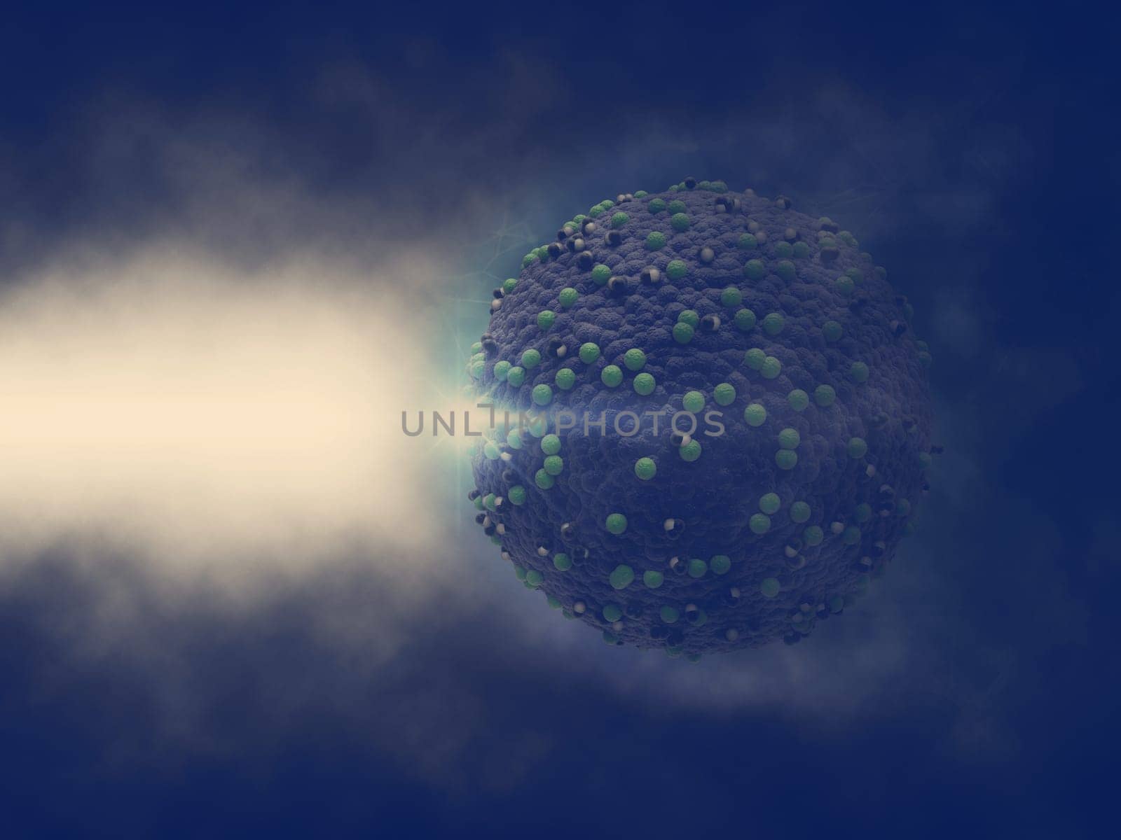 3D render of a medical background with single measles virus cells