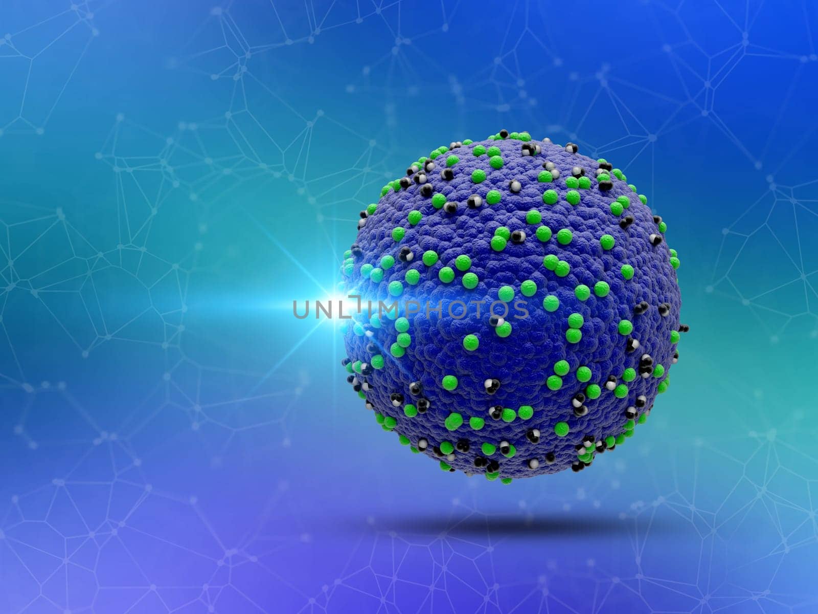 3D render of a medical background with single measles virus cells