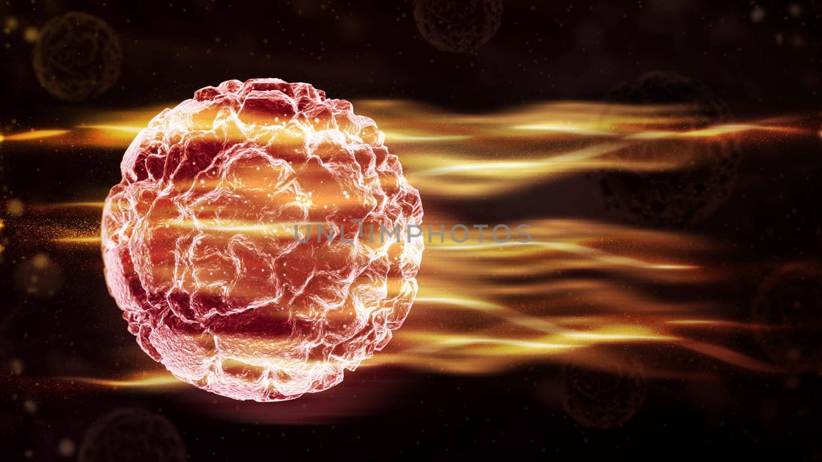 3D render of a medical background with virus cell and abstract lightwaves