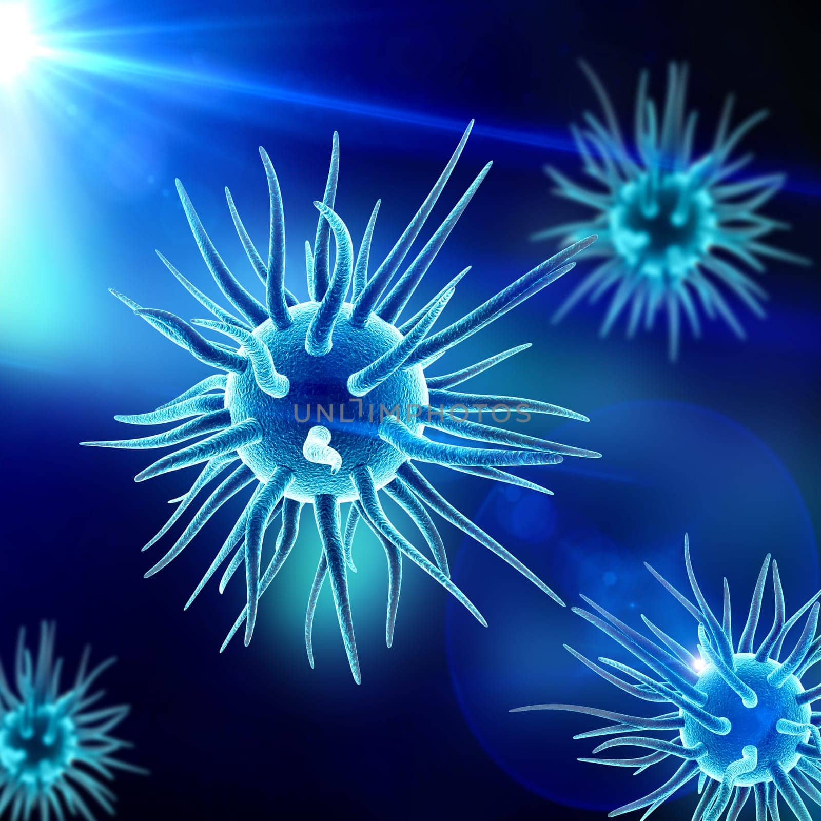3D render of a medical background with virus cells on abstract design