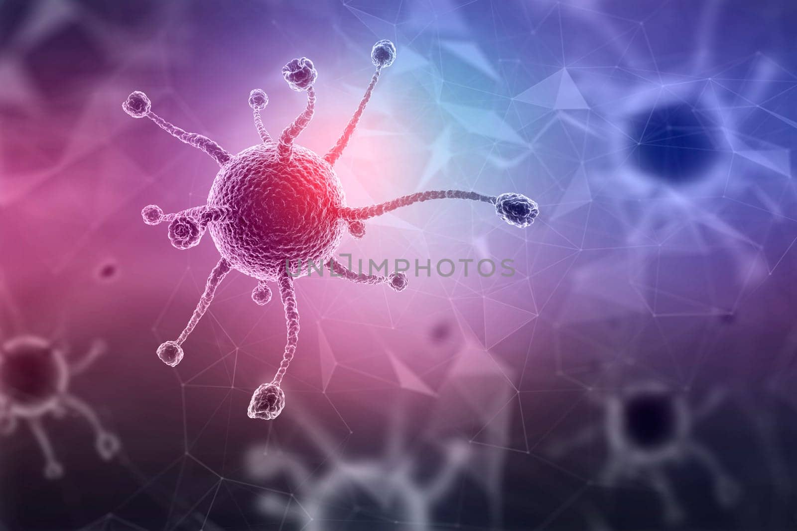 3D render of a medical background with virus cells on low poly design
