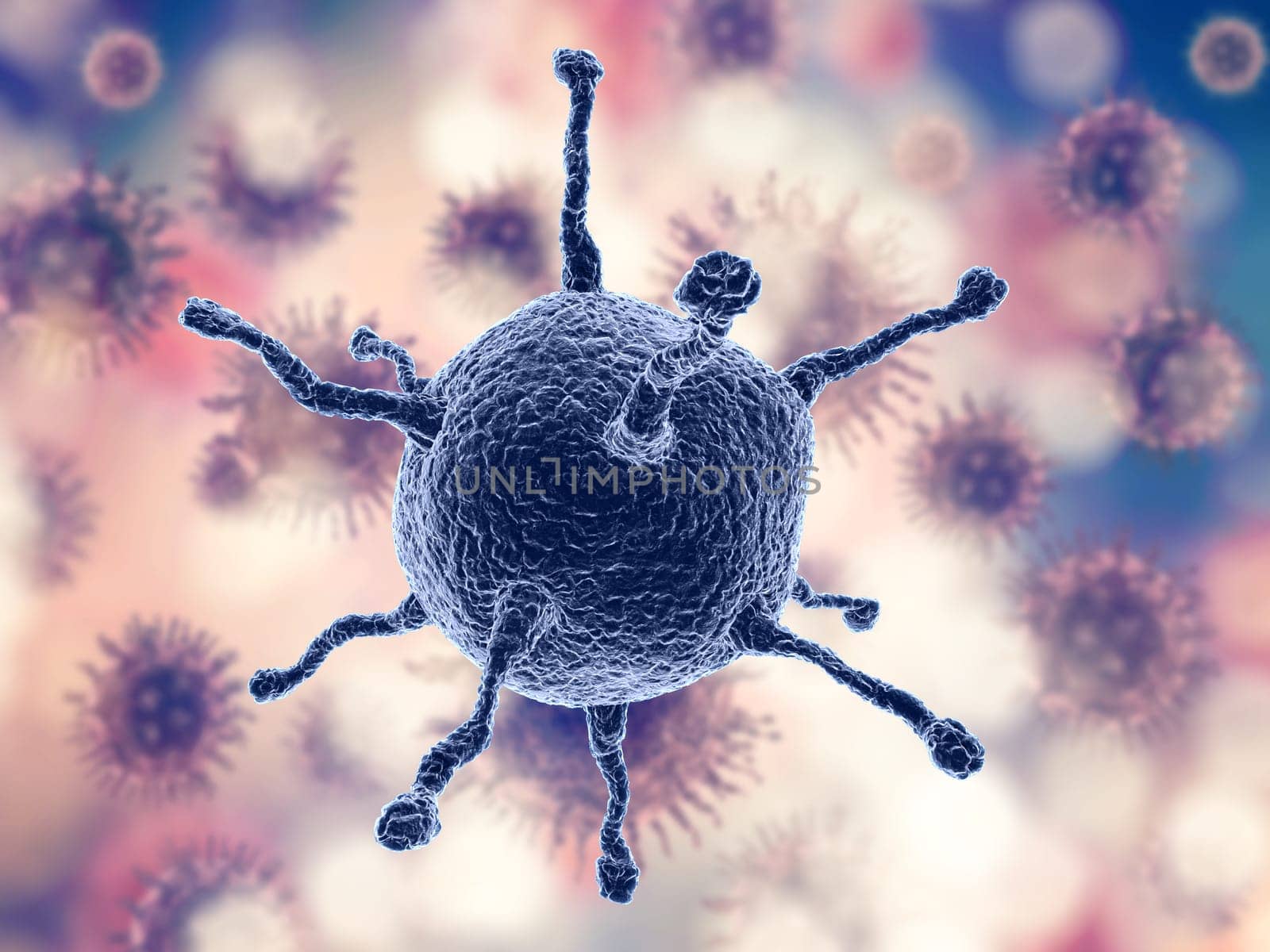 3D render of a medical image with virus cell