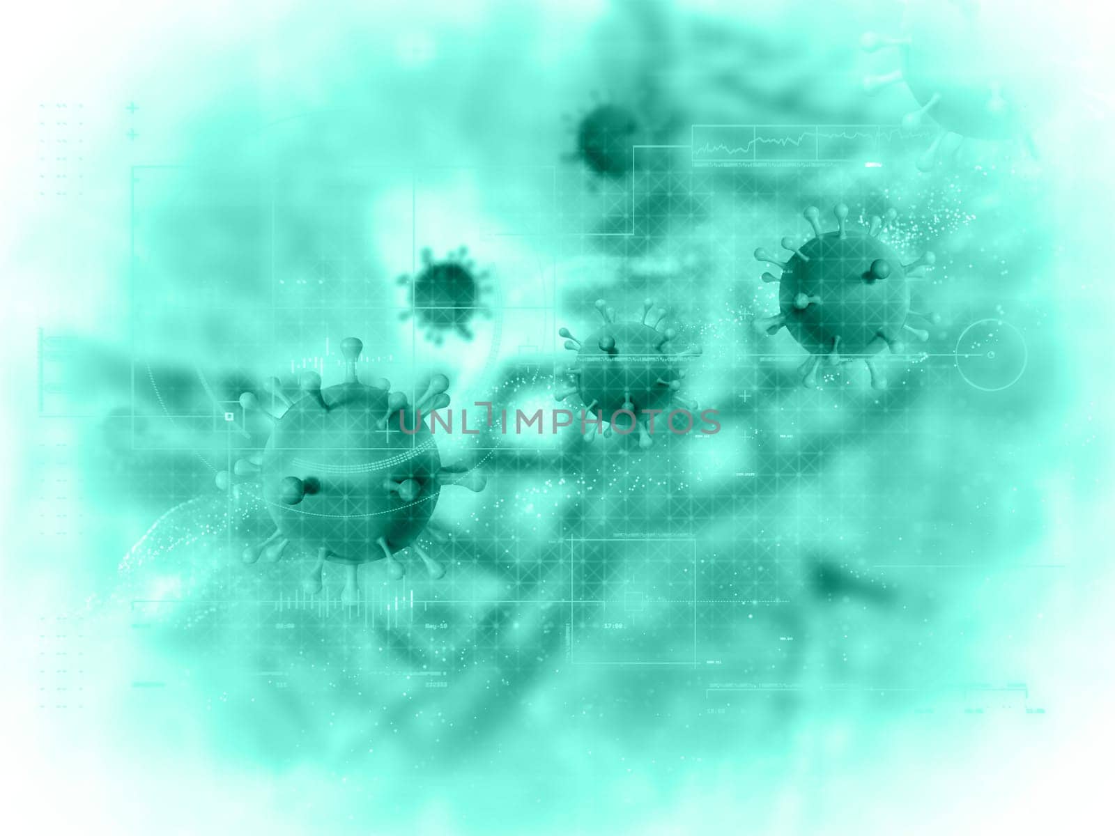 3D render of a medical techno background with abstract virus cells