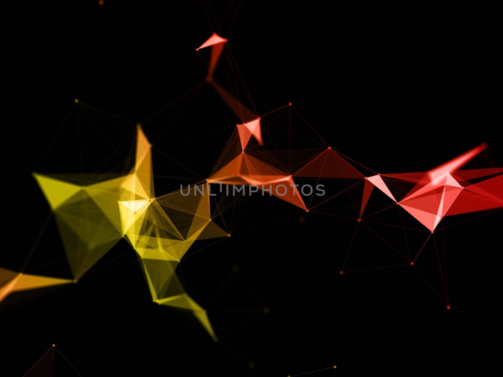 3D render of a modern low poly plexus design with orange and yellow tones