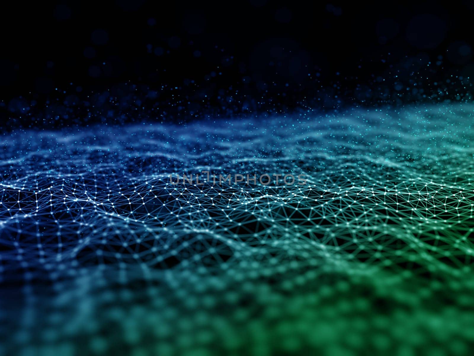 3D render of a modern network communications background with connecting lines and dots structure