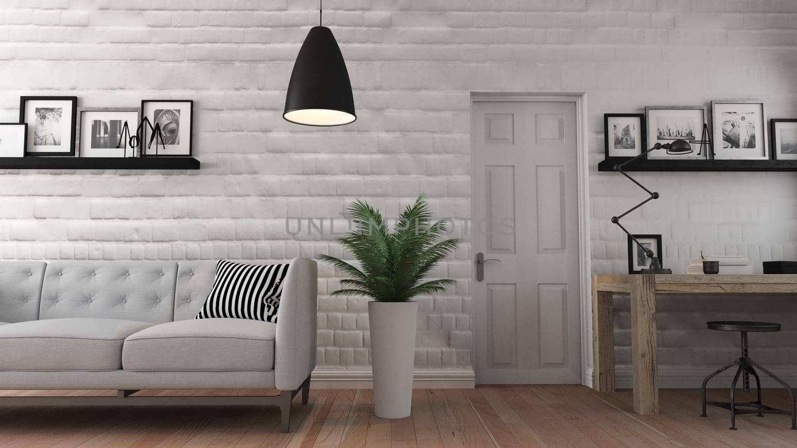 3D render of a modern room interior