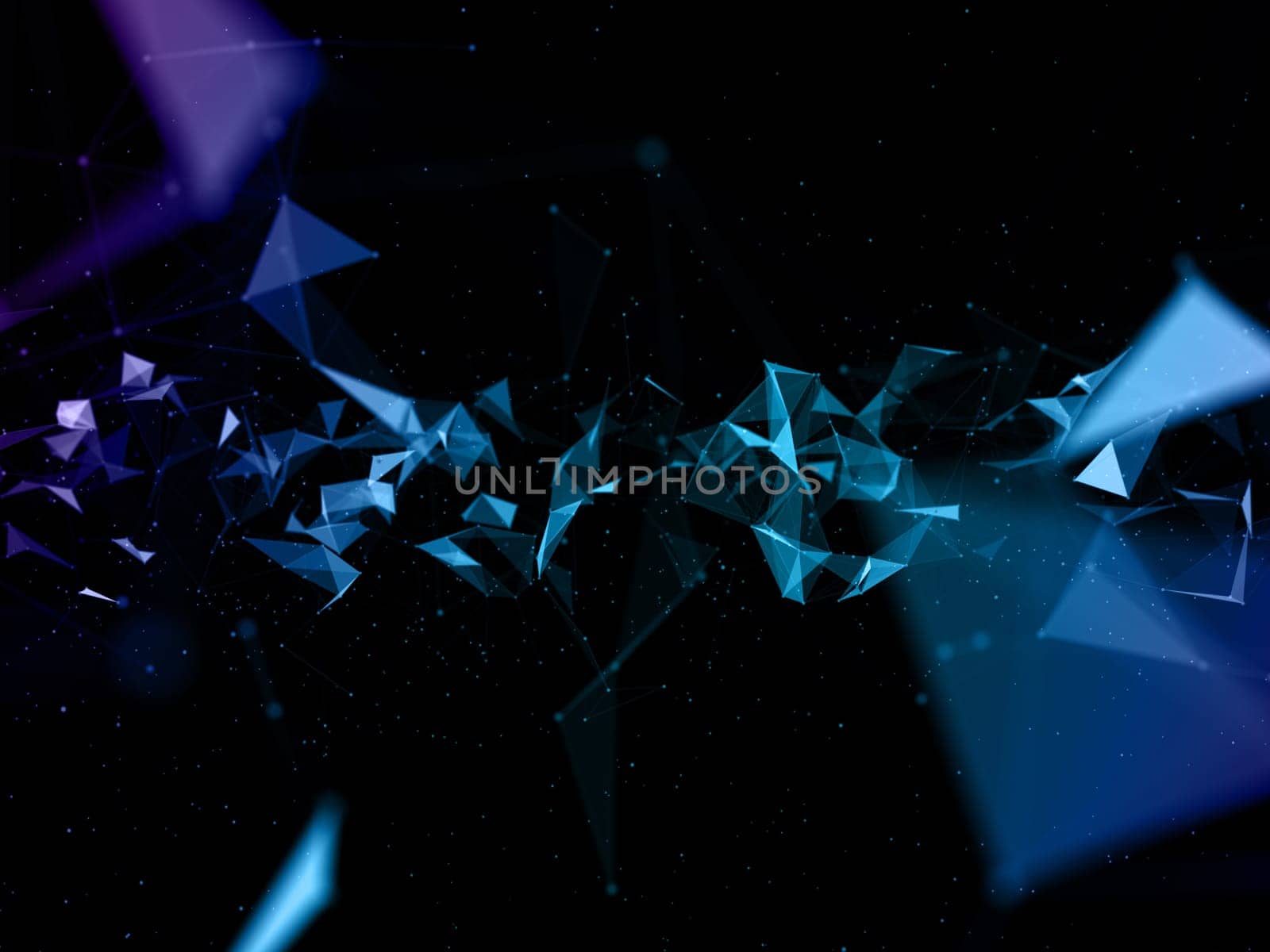 3D render of a modern plexus low poly design with selective focus