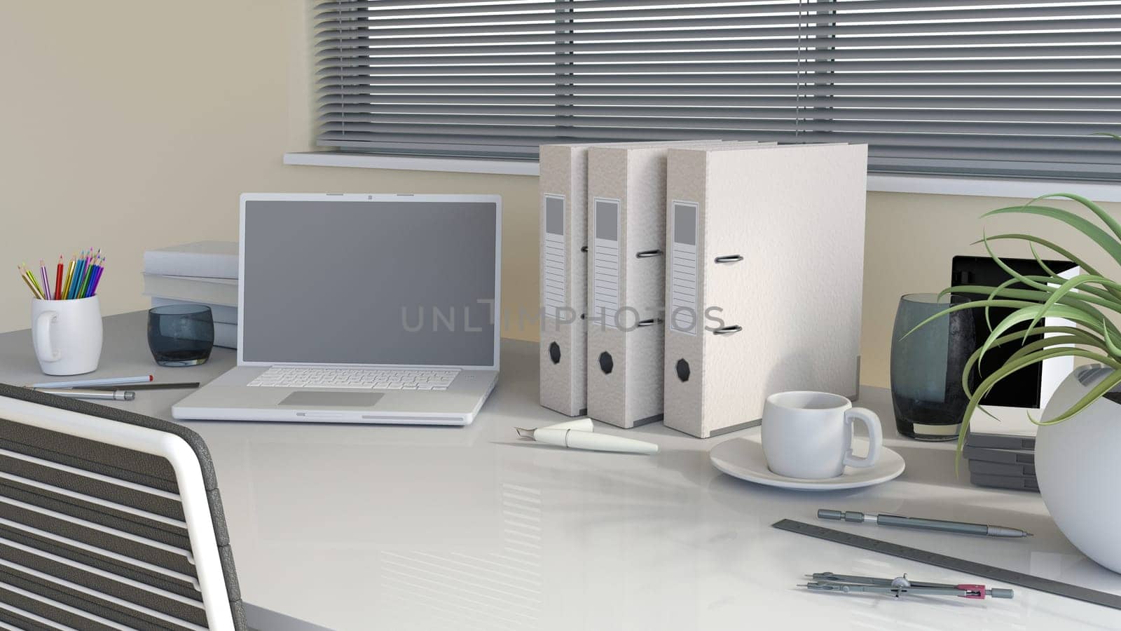 3D render of a modern office desk