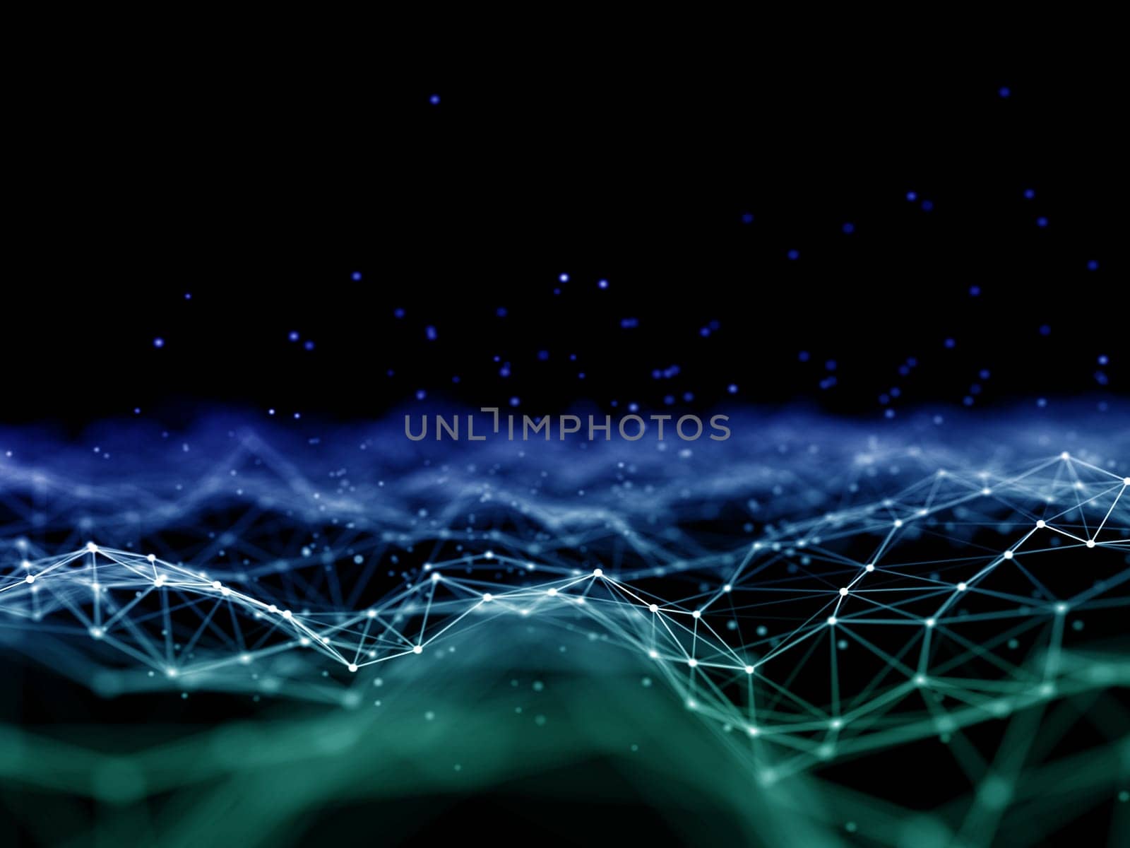 3D render of a modern network connections background with low poly plexus design