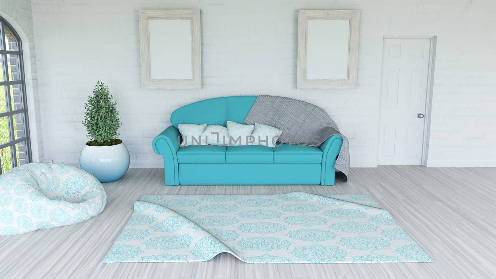 3D render of a modern lounge interior