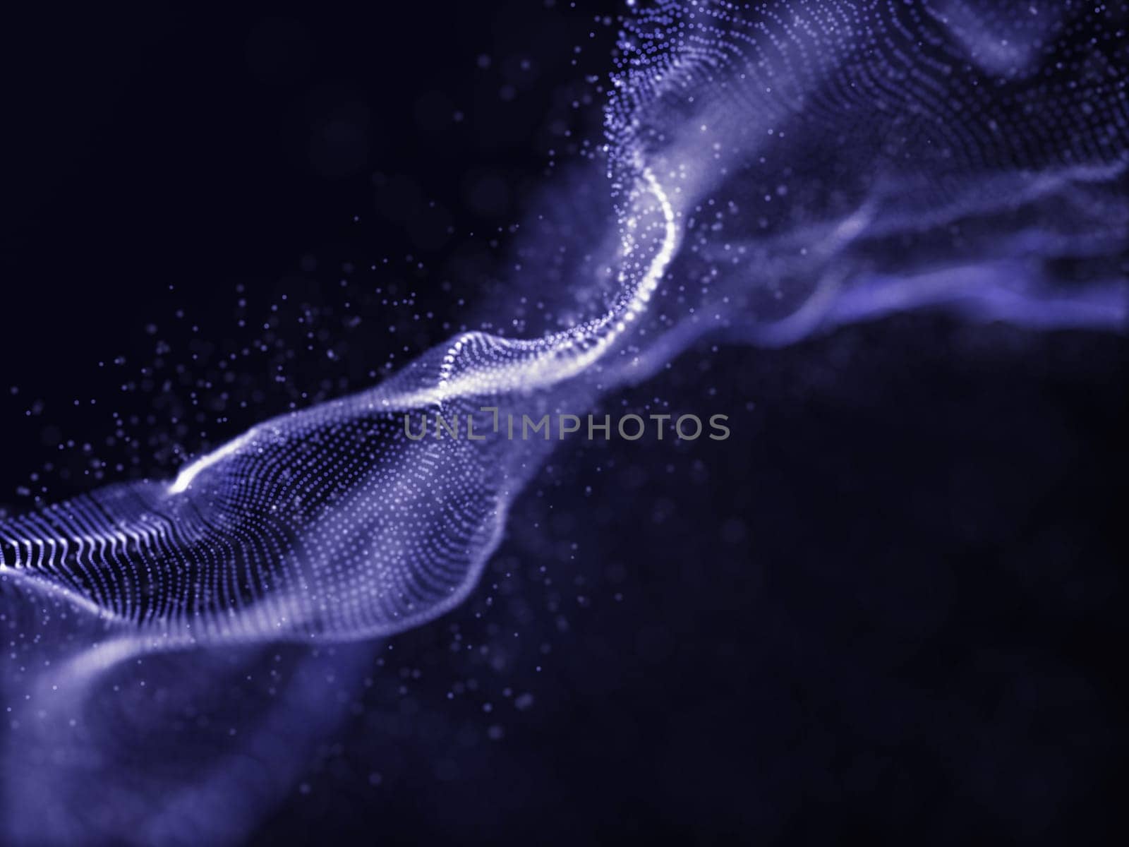 3D render of a modern particle design with flowing cyber dots