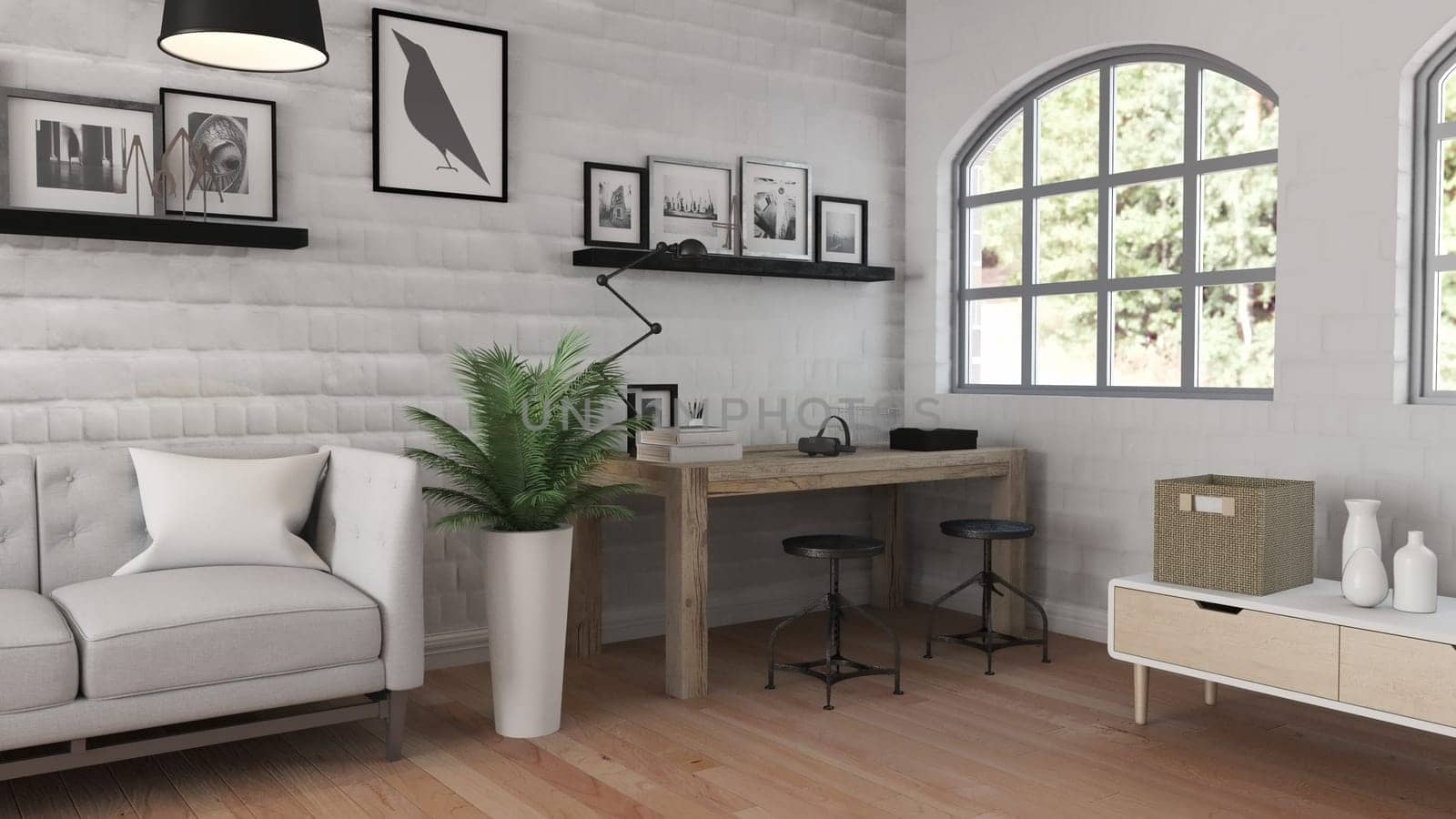 3D render of a modern office interior