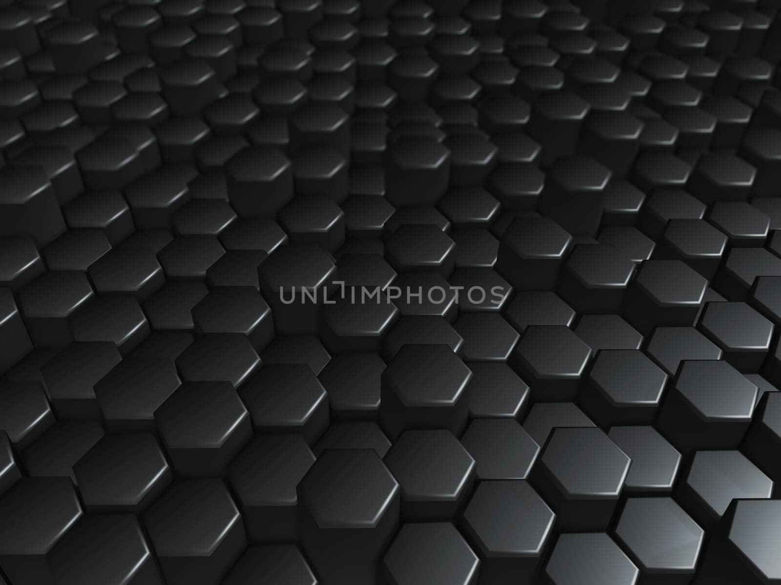 3D render of a modern tech background of black extruding hexagons