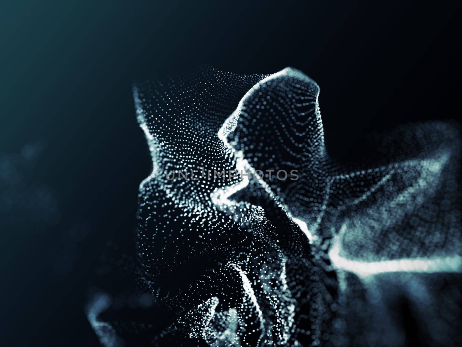 3D render of a modern particle design with abstract flowing glowing dots