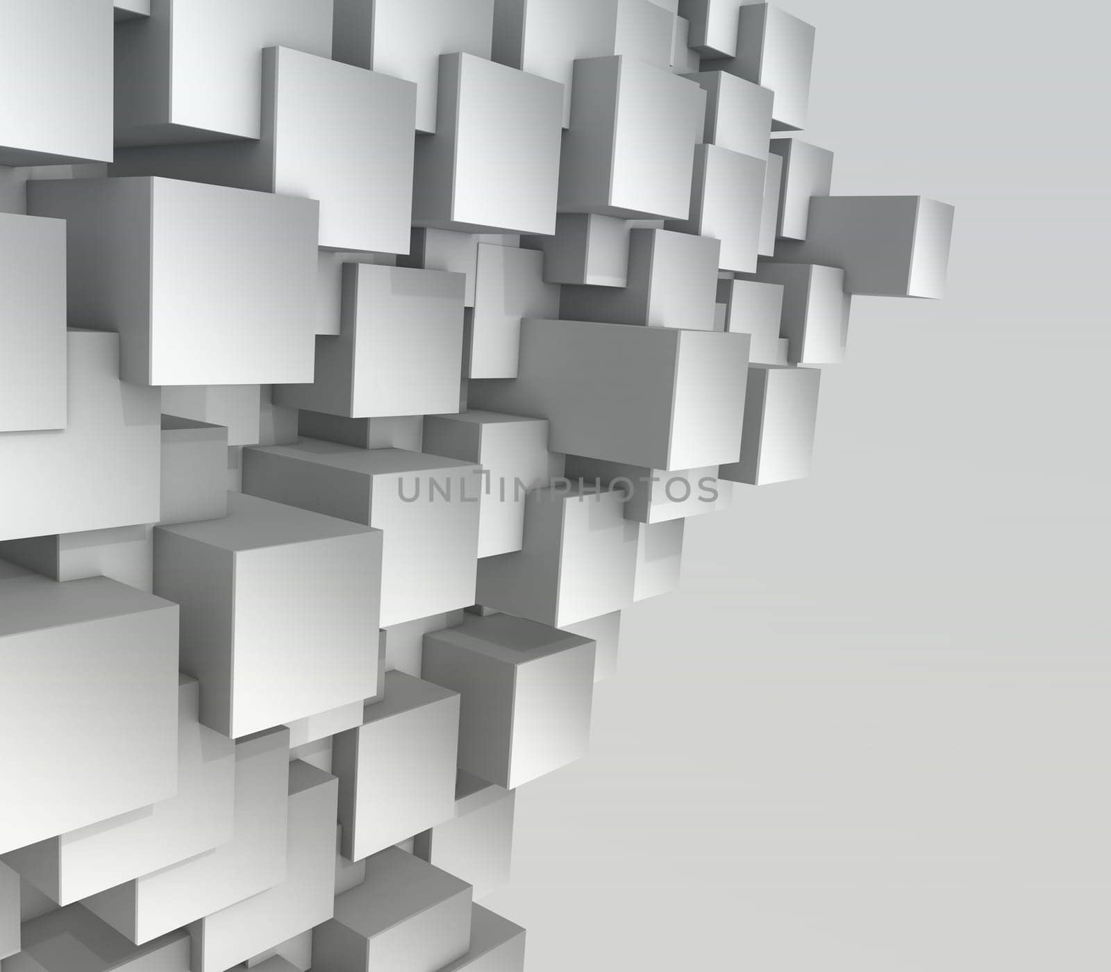 3D render of a modern tech background with a wall of extruding cubes