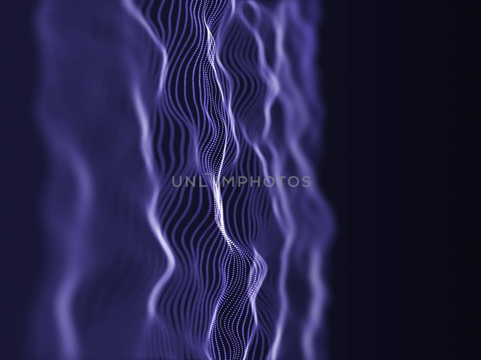 3D render of a modern particle flow background with shallow depth of field