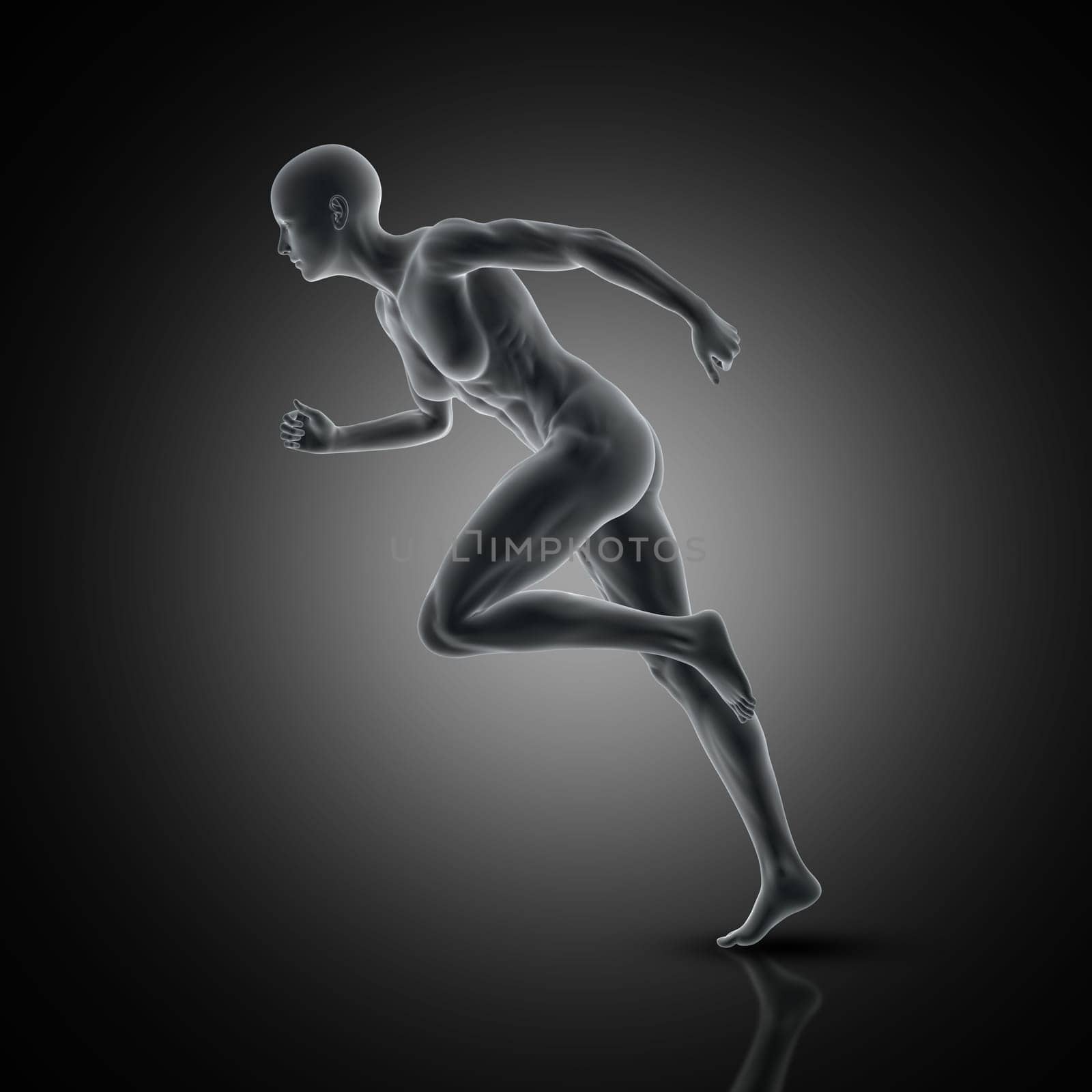 3D render of a muscular female in running pose