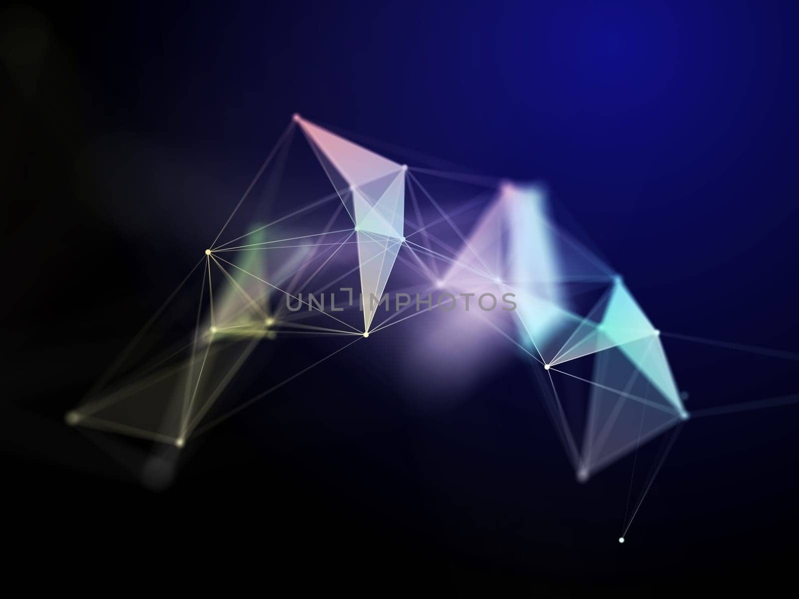3D render of a network communications science background with low poly plexus design