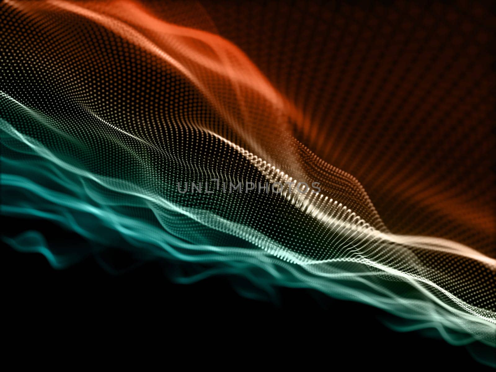 3D render of a network communications with flowing cyber particles