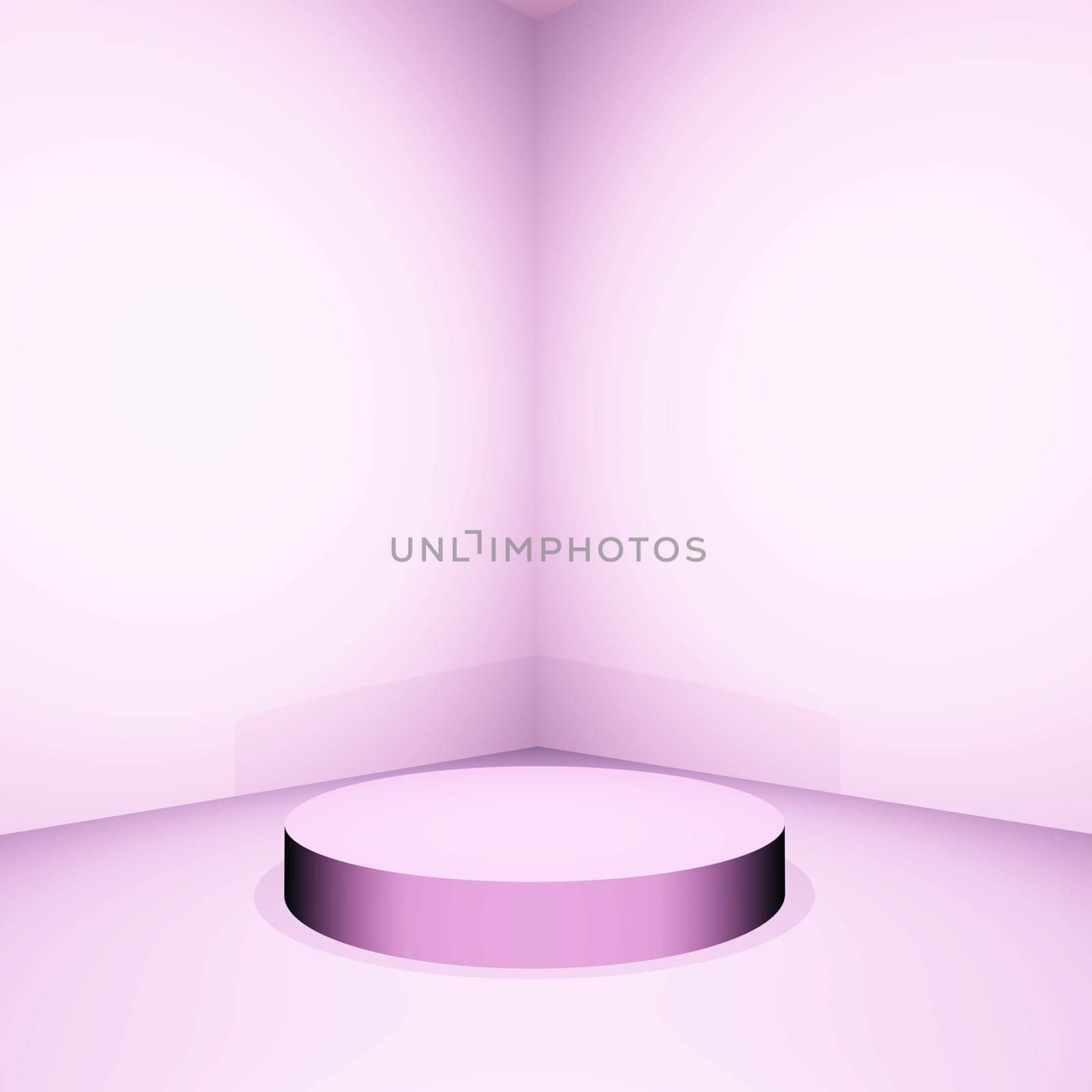 3D render of a pink empty room with display podium