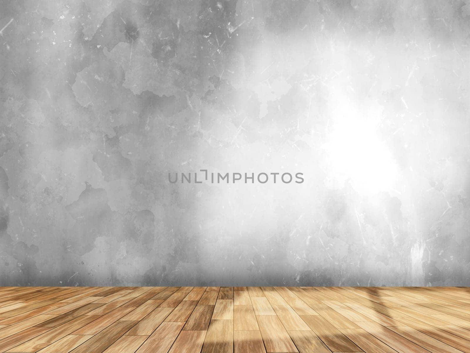 3D render of a room interior with light shining from the right