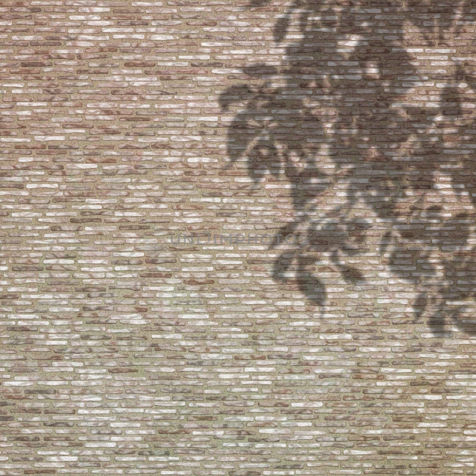 3D render of a shadow of leaves against a brick wall texture