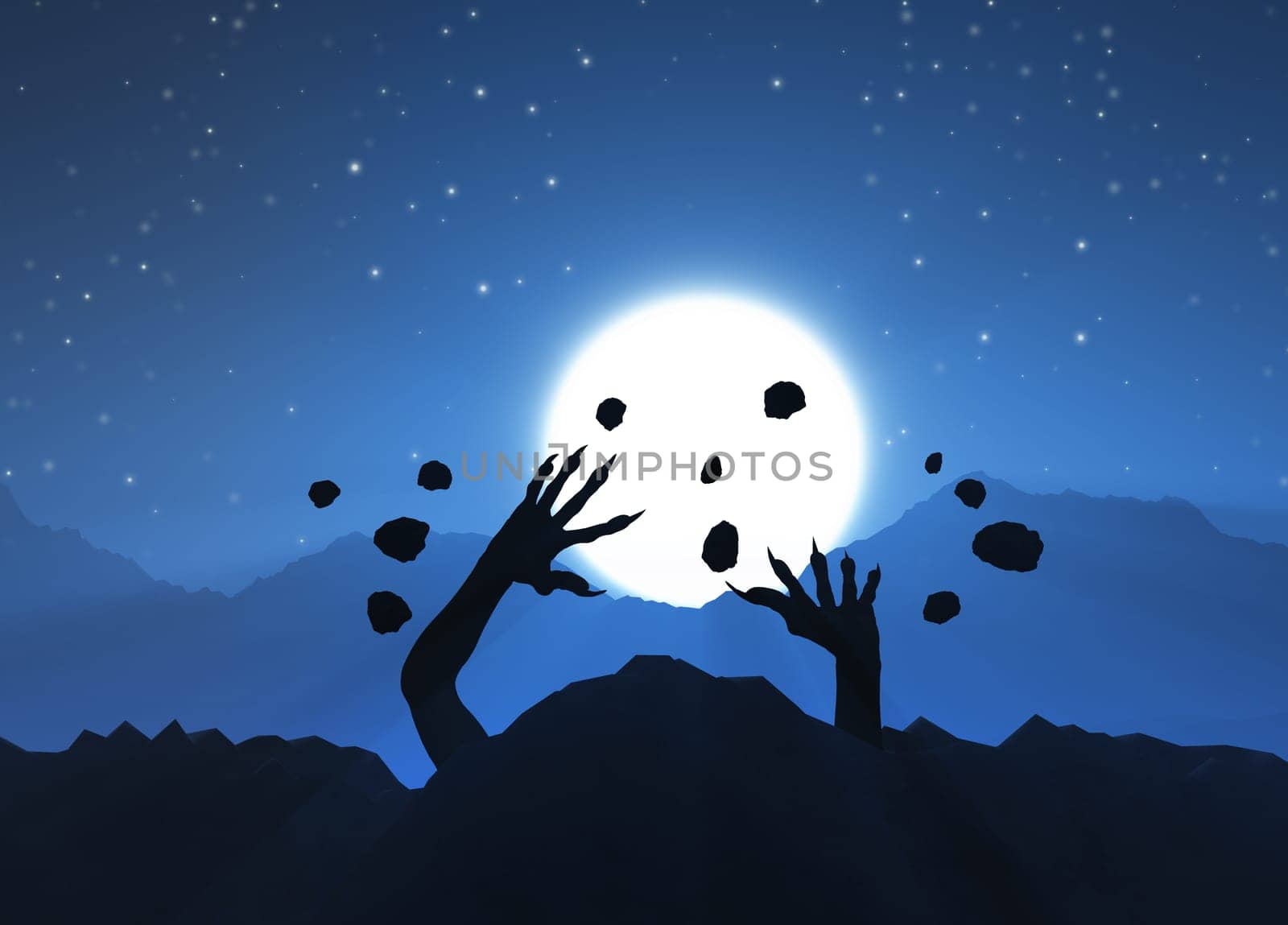 3D render of a silhouette of a zombie erupting out of the ground