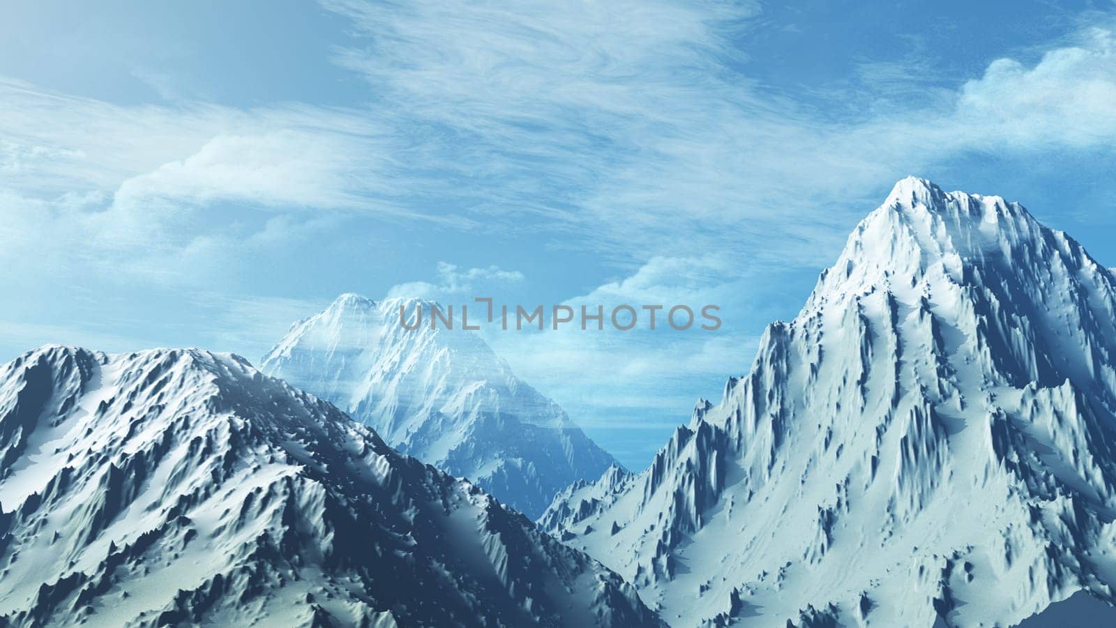 3D render of a snowy mountain range