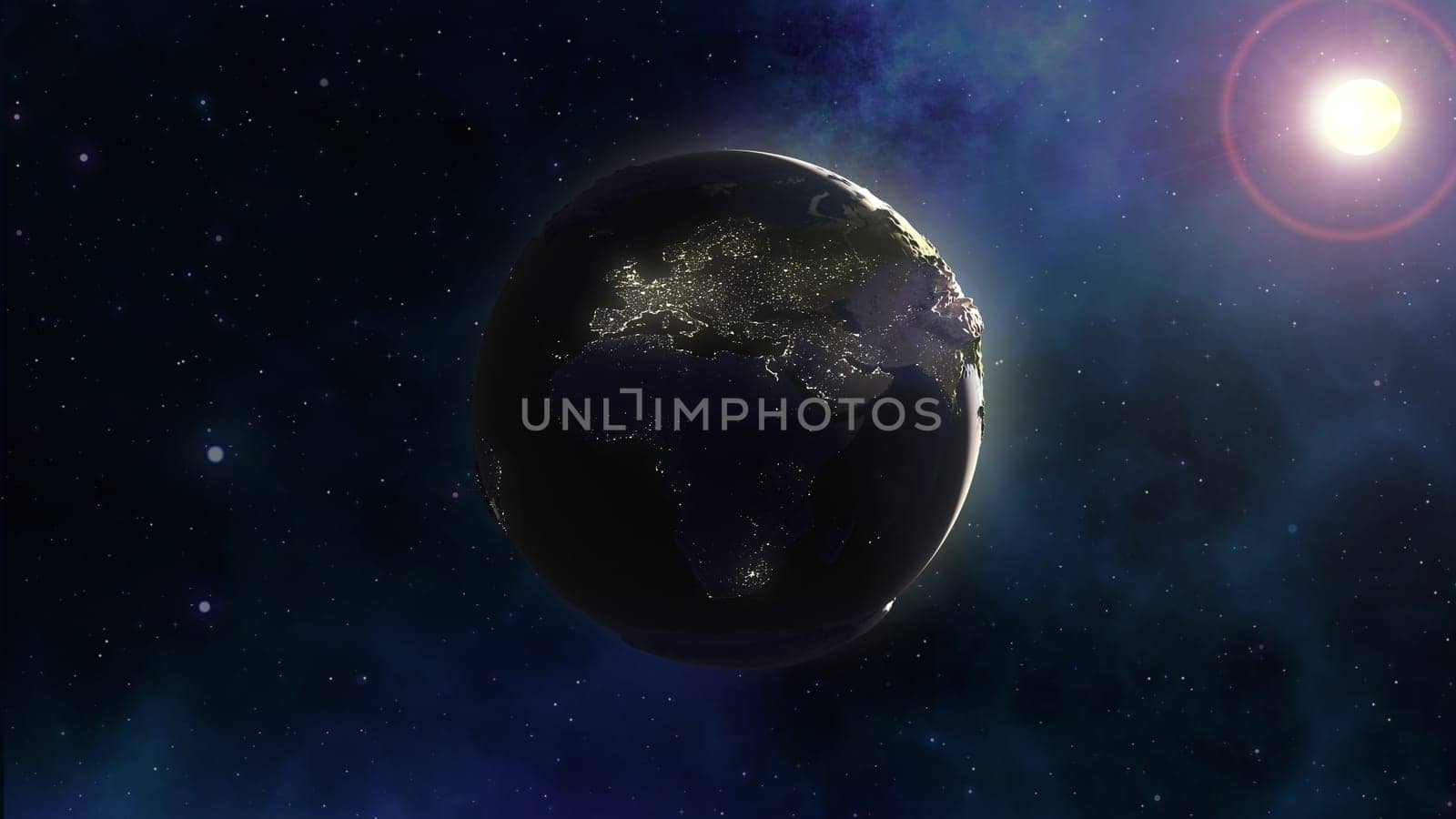 3D render of a space background with Earth in nebula sky