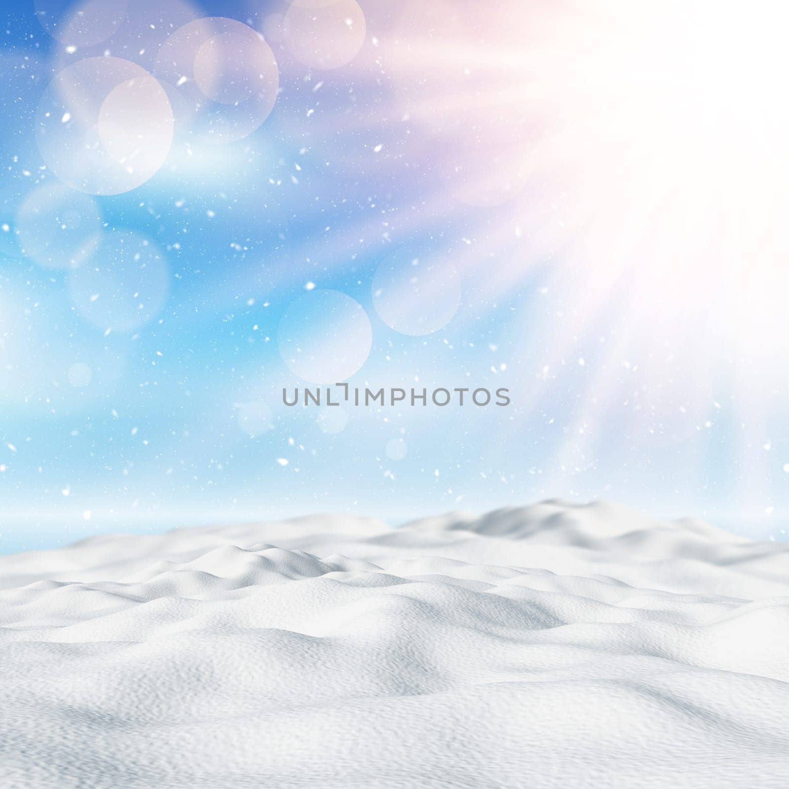 3D render of a snowy winter landscape