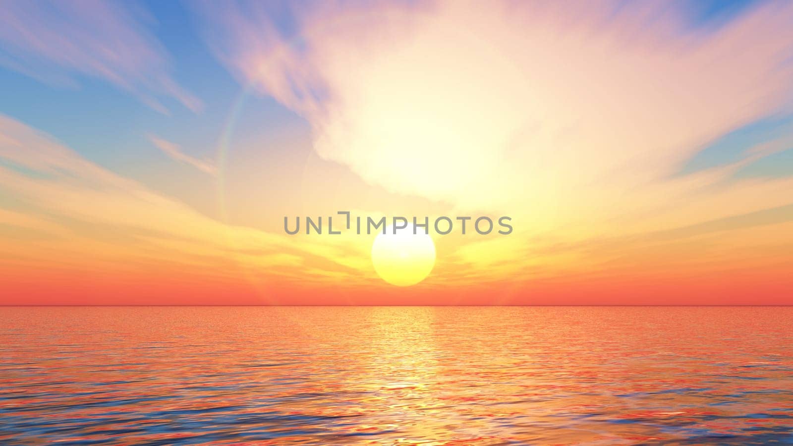 3D render of a sunset ocean landscape