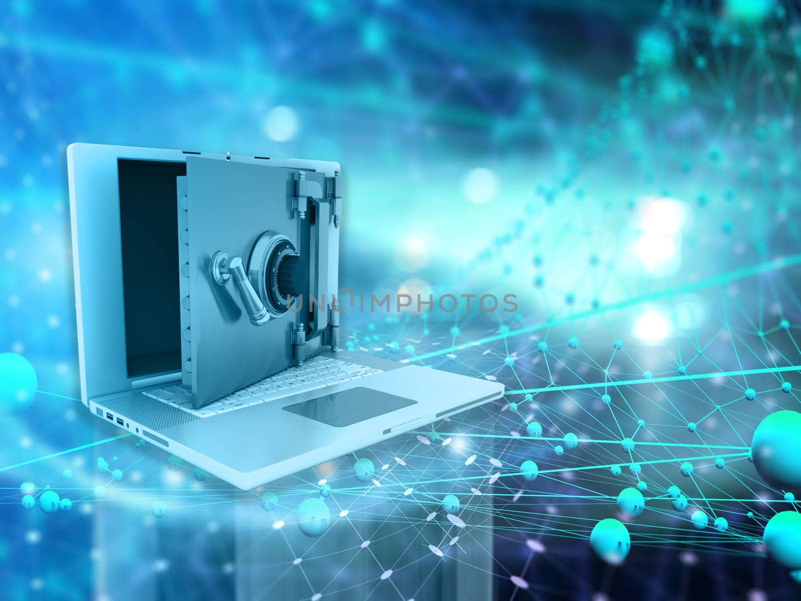 3D render of a technical conceptual background depicting computer security