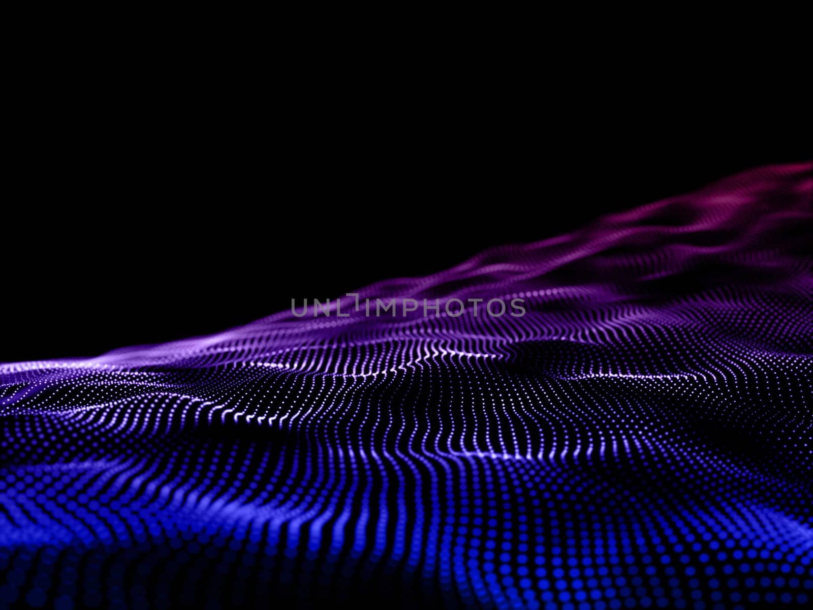 3D render of a techno background with colourful flowing particles