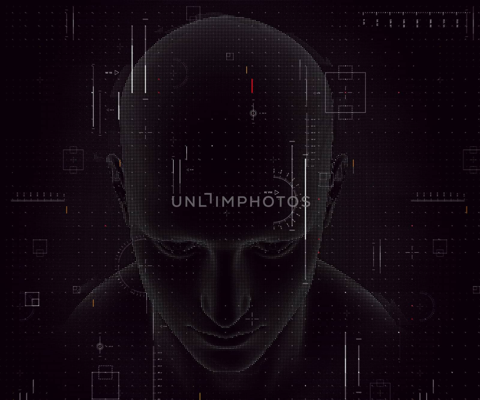 3D render of a techno background with male figure and coding design