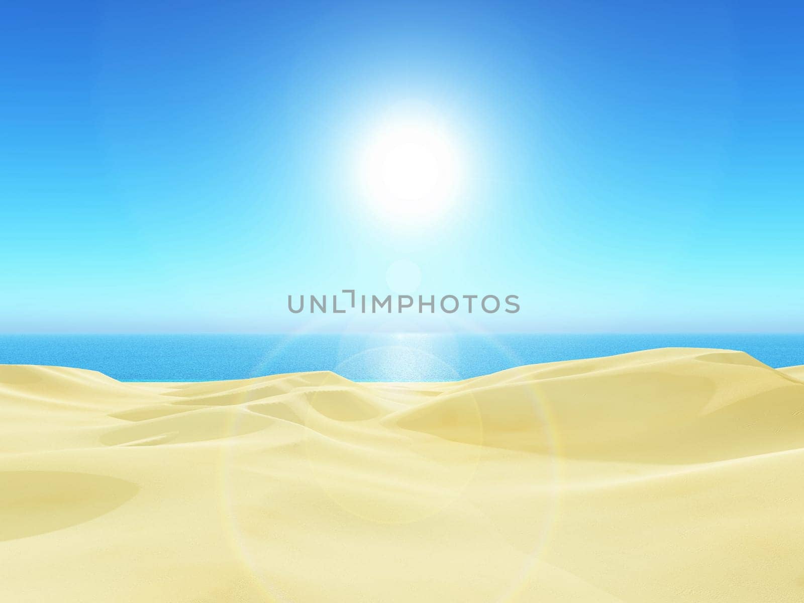 3D render of a tropical landscape with sand and sea