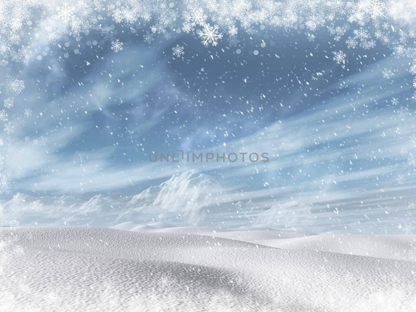 3D render of a winter snowy landscape