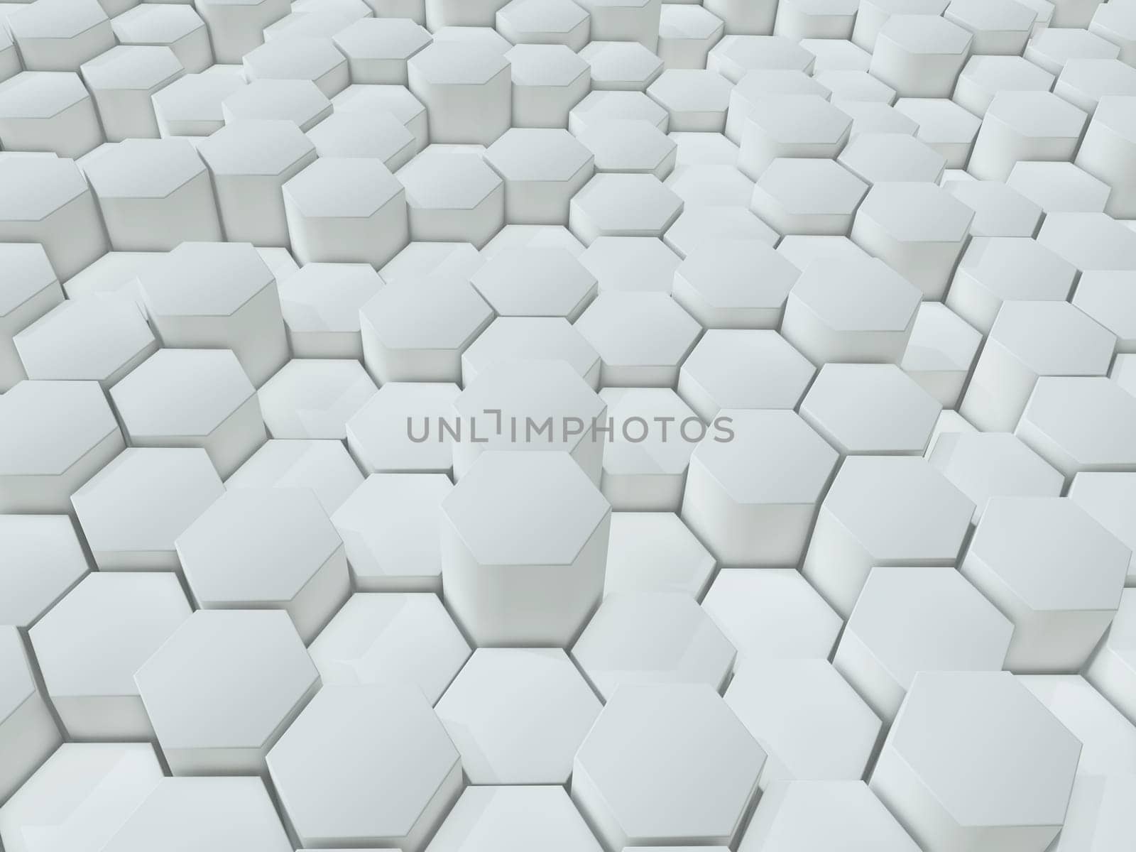 3D render of an abstract background of extruding white hexagons