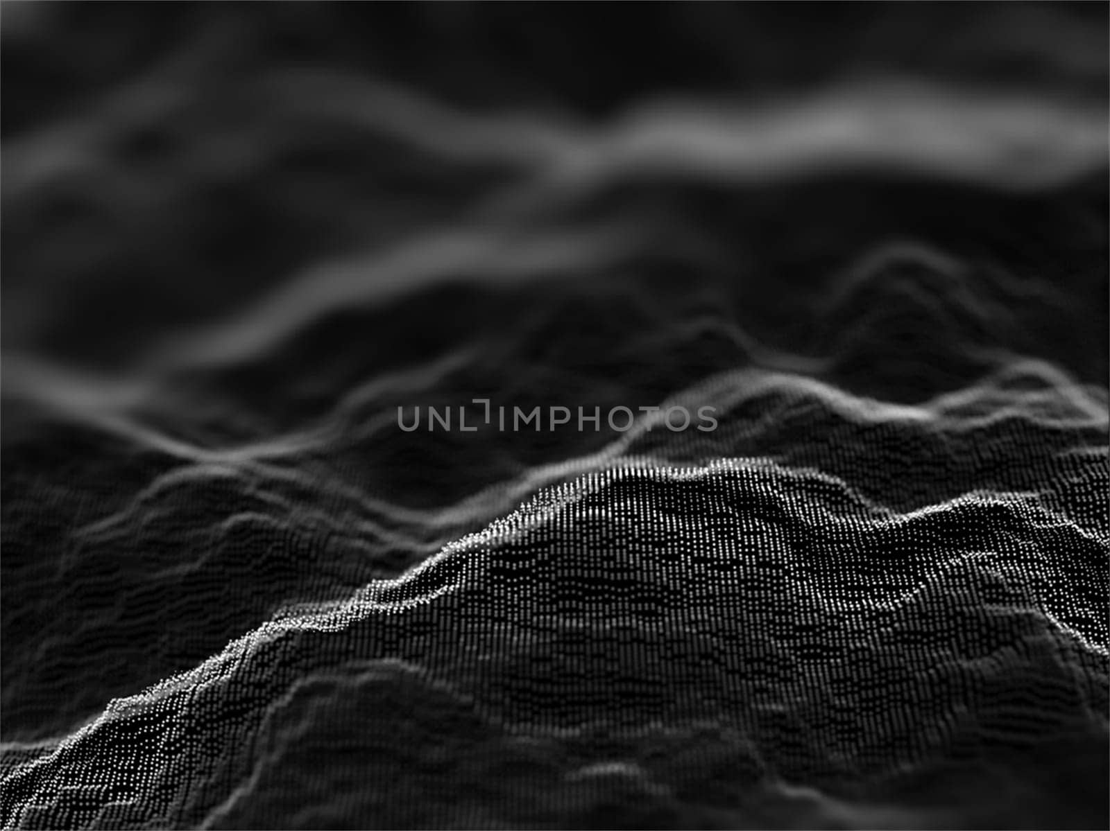 3D render of an abstract background of flowing cyber particles with shallow depth of field