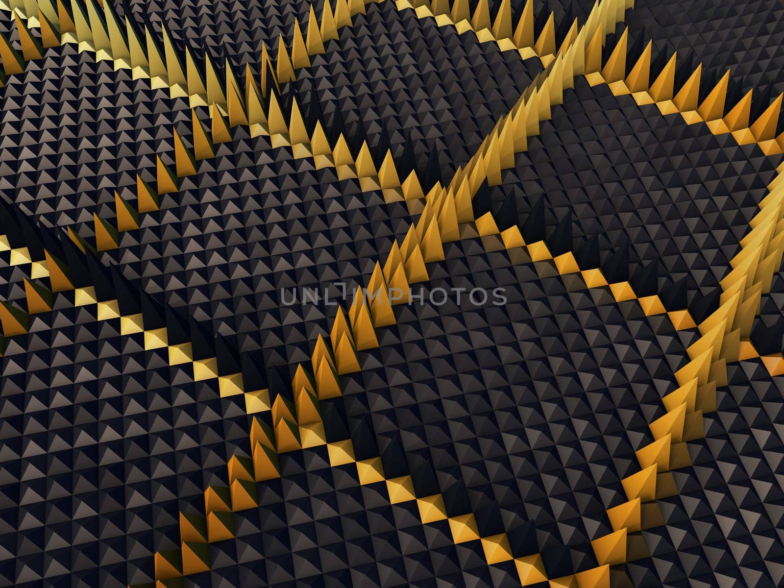3D render of an abstract background with extruding pyramids