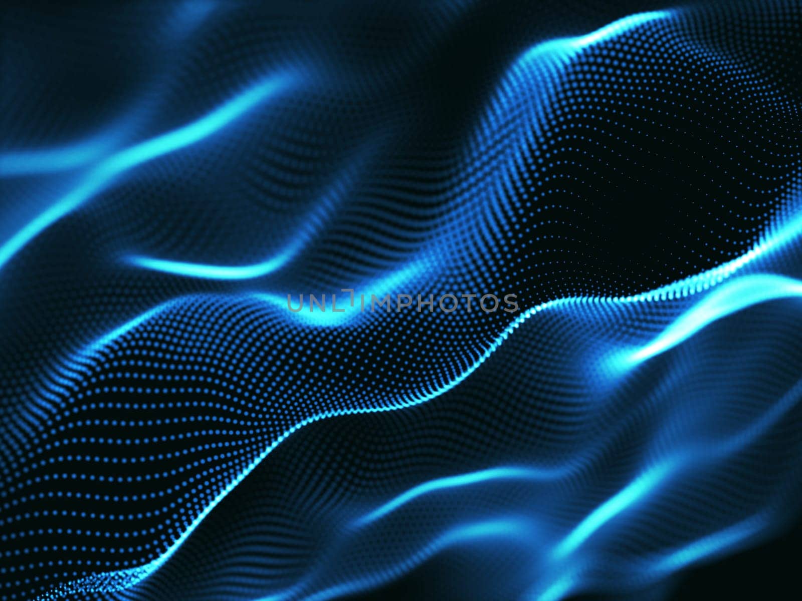 3D render of an abstract background with cyber dots, network communications, motion flow