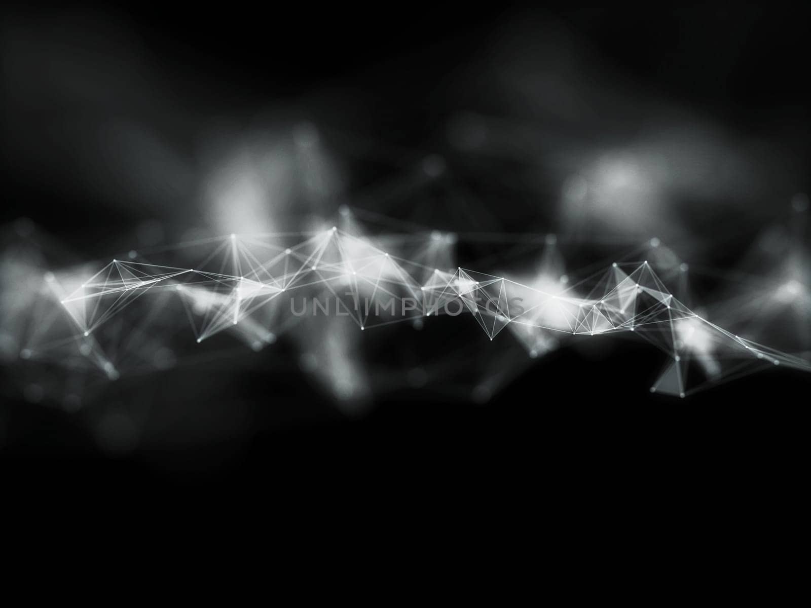 3D render of an abstract background, plexus design with shallow depth of field