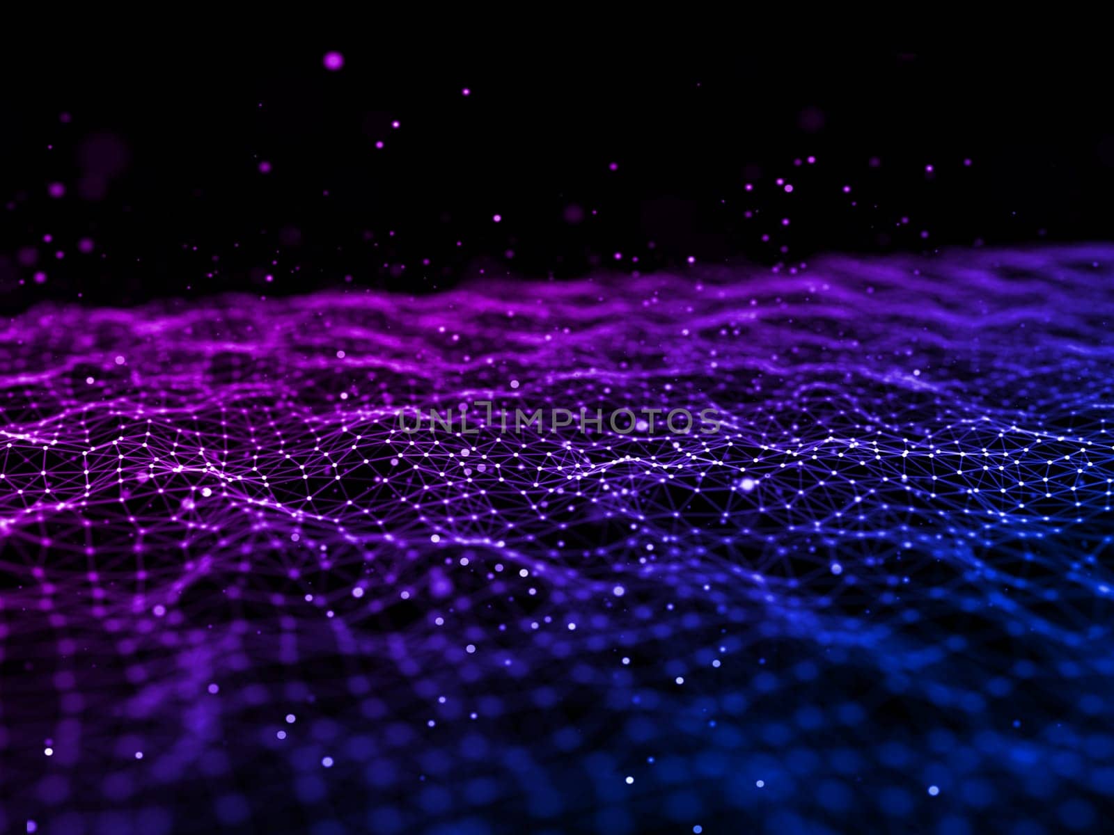 3D render of an abstract futuristic background with low poly design with connecting lines and dots