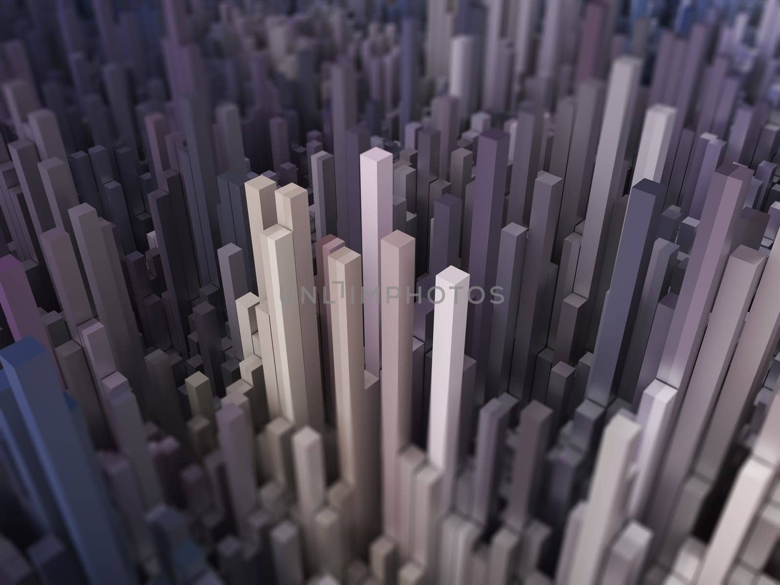 3D render of an abstract futuristic landscape with extruding cubes